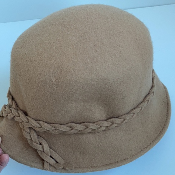 100% wool winter camel bucket hat w braided trim - Picture 7 of 12